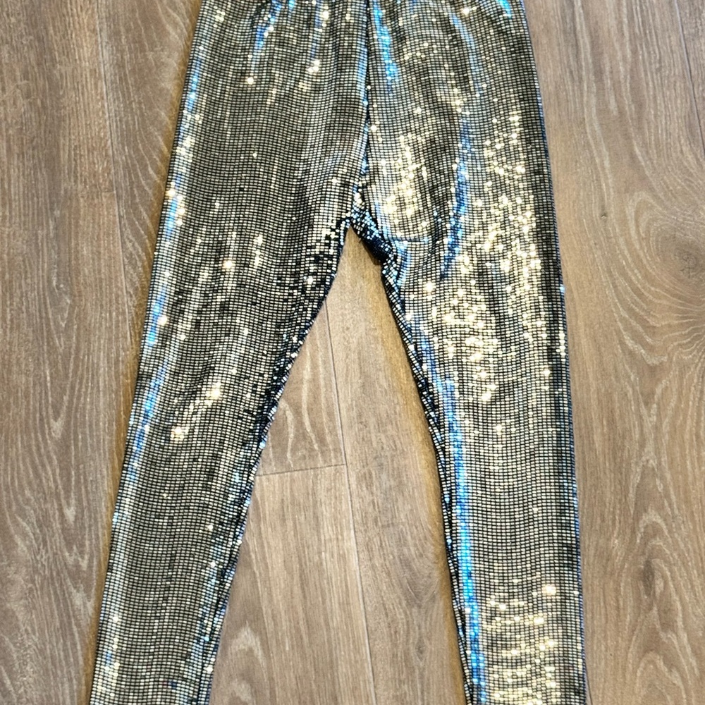 Silver Sequin Disco Leggings Full-Length